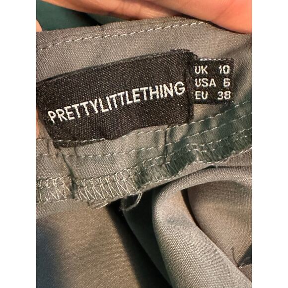 PRETTYLITTLETHING grayish green wide legs front tie pants size 6 - Picture 3 of 9